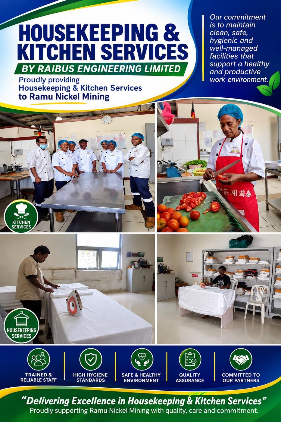 Housekeeping and kitchen services team at Madang Head Office
